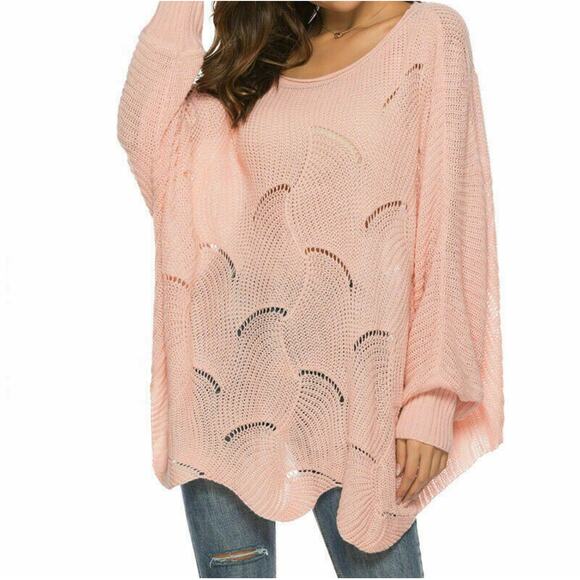 A New Day Pink Open Knit Sparkle Sweater Crewneck Blush Pink Small - Picture 1 of 7